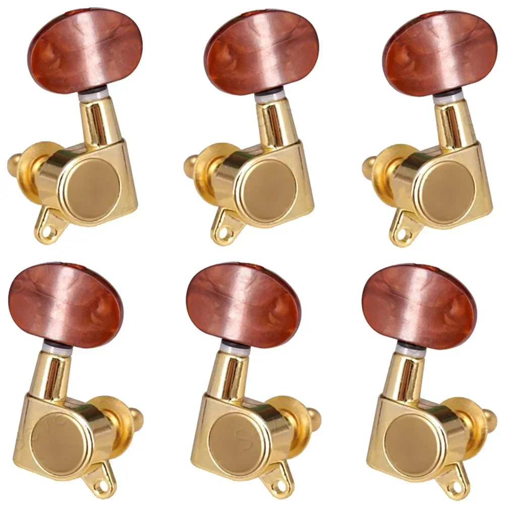 6Pcs Guitar Tuning Peg 3L3R6R6L Fully Enclosed Locking Tuning Pegs Tuner For Electric Acoustic Guitar Gold-Plated 3 Machine Head