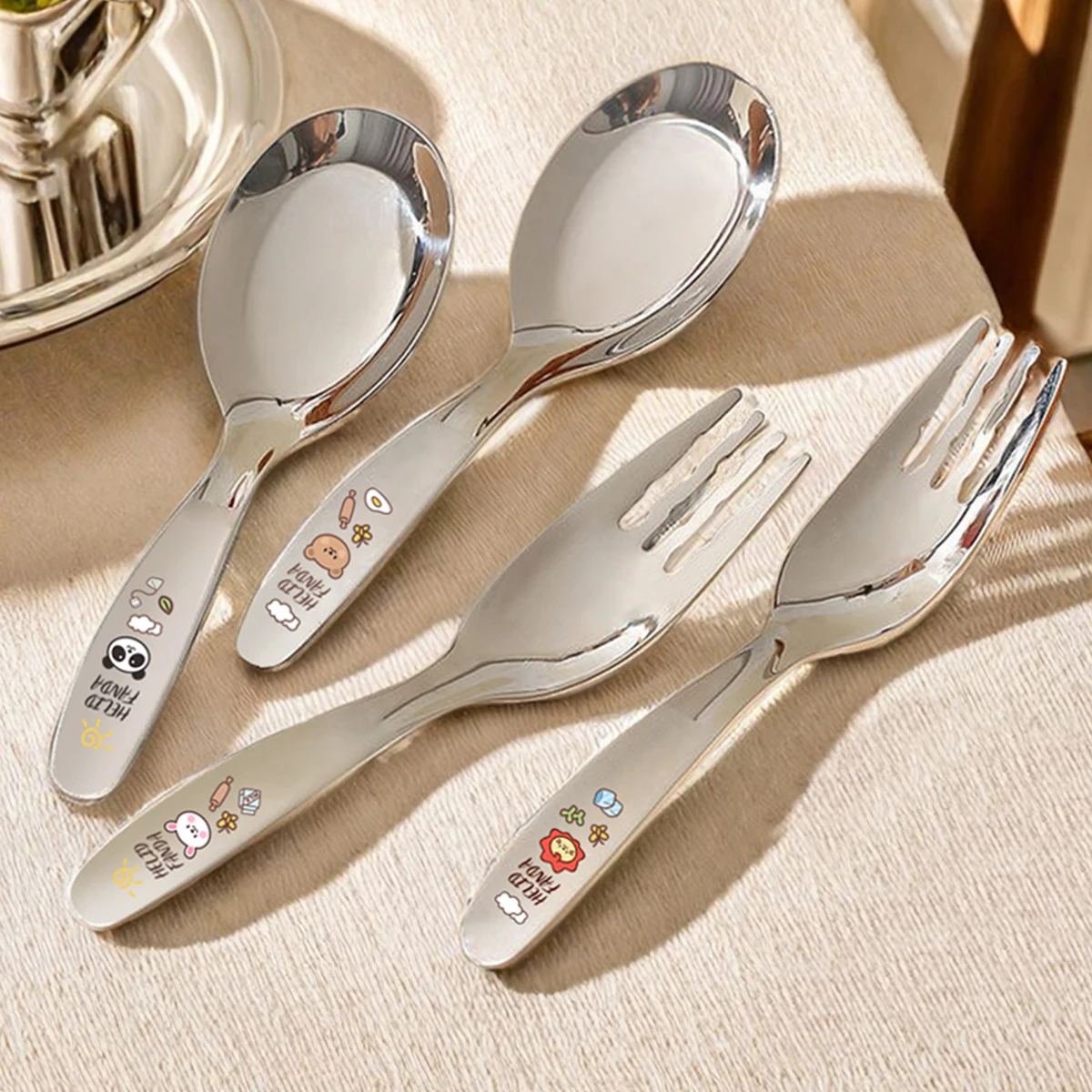 WORTHBUY Kid Dinner Fork 316 Stainless Steel Dessert Spoon Fork Set Cartoon Children Fruit Salad Fork Party Kitchen Cutlery Set