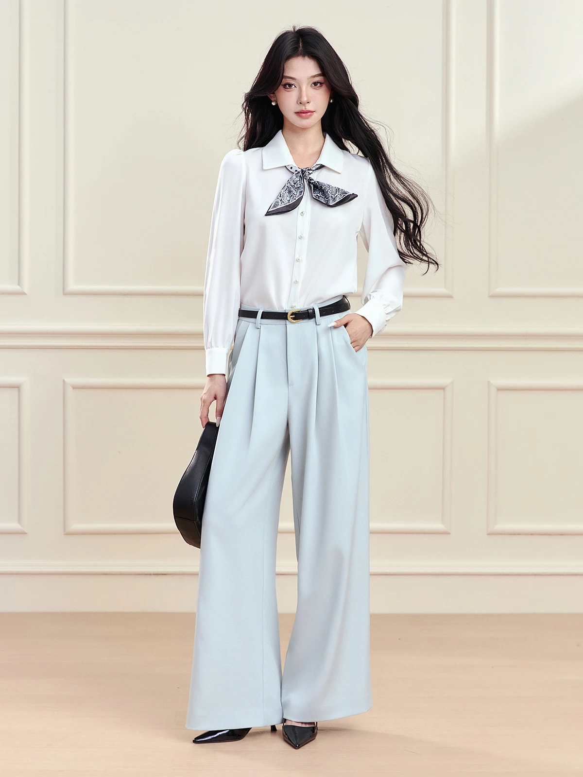 Calças Femininas Casuais de Cintura Alta com Perna Larga, Corte Reto, Estilo Terno, Novidade de Outono, Versáteis e de Caimento Solto