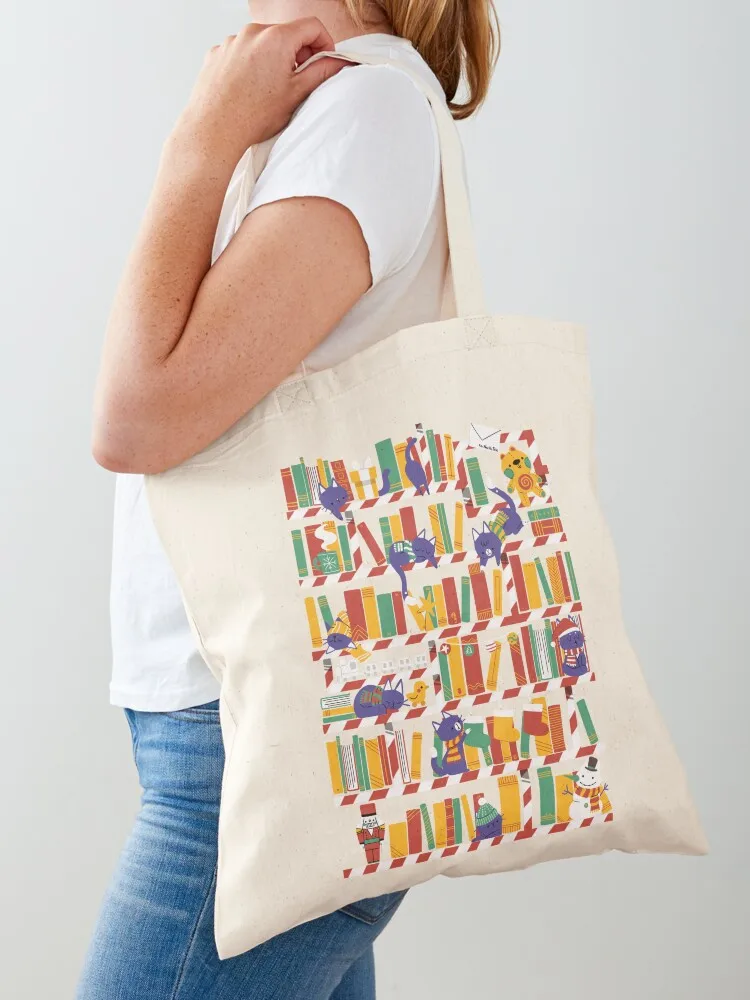Xmas Cat Library Tote Bag shopper bags sacs de shopping Women's handbag