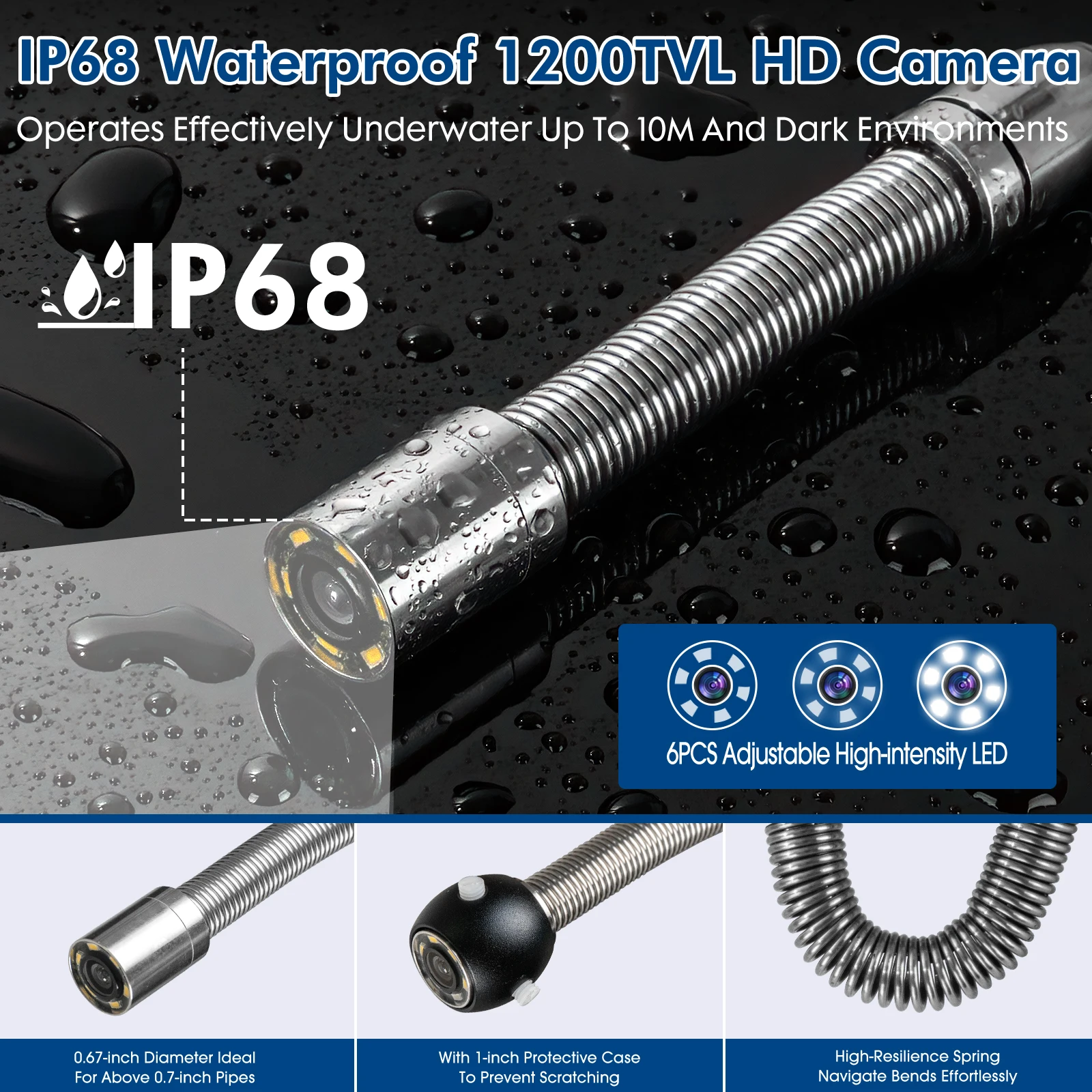 Sewer Pipe Inspection Camera DVR 16GB Video Recording,SYANSPAN Drain Industrial Endoscope Waterproof 8500MHA Battery 20/30/50M - Image 4