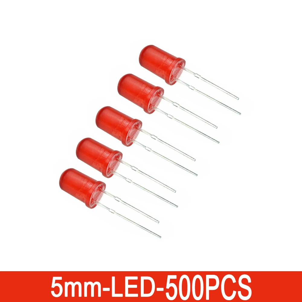 500PCS/lot 5 Colors F5 5MM Round LED Assortment Kit Ultra Bright Diffused Green/Yellow/Blue/White/Red Light Emitting Diode