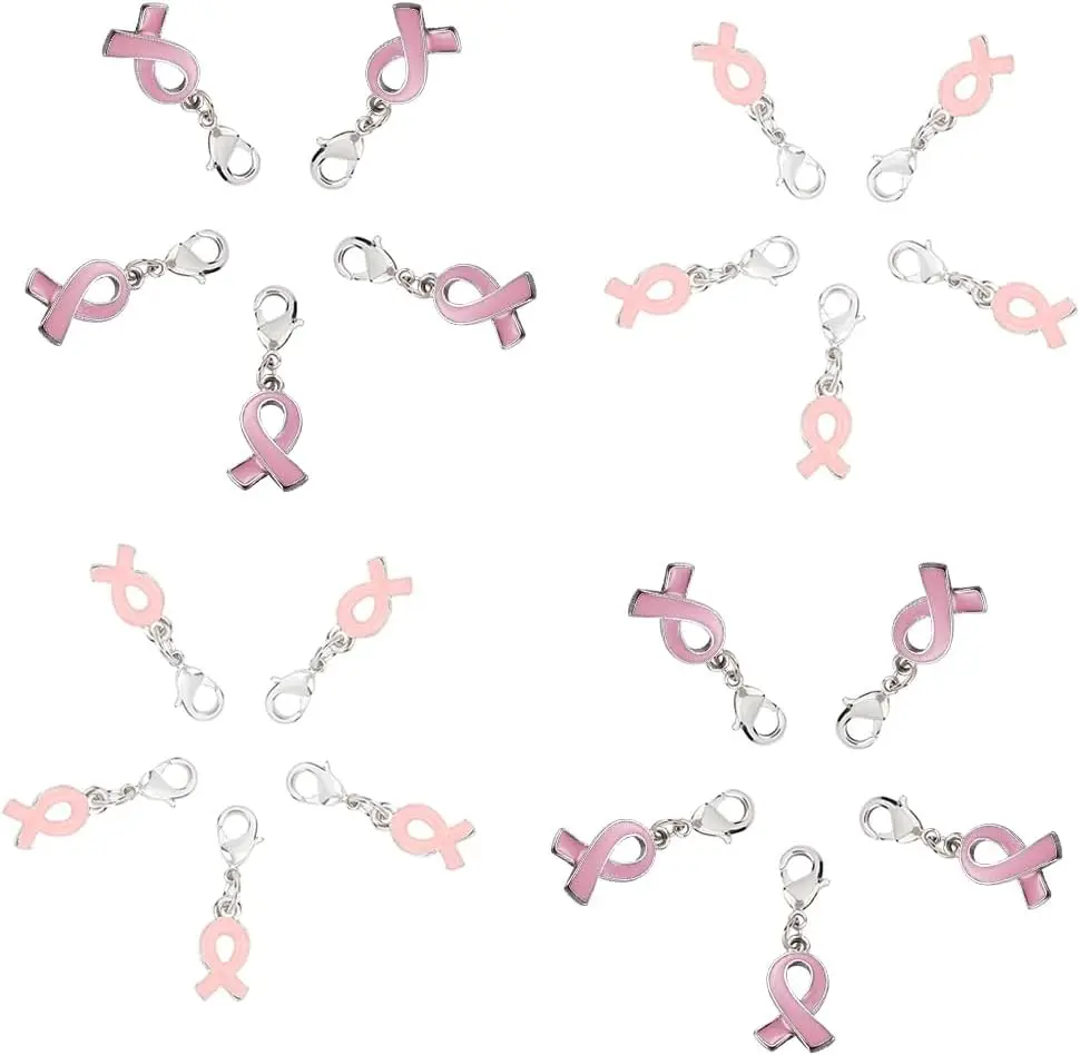 Breast Cancer Awareness Charms Pink Ribbon Charm Enamel Clip On Lobster Clasp Bracelet Hope Charms for Jewelry