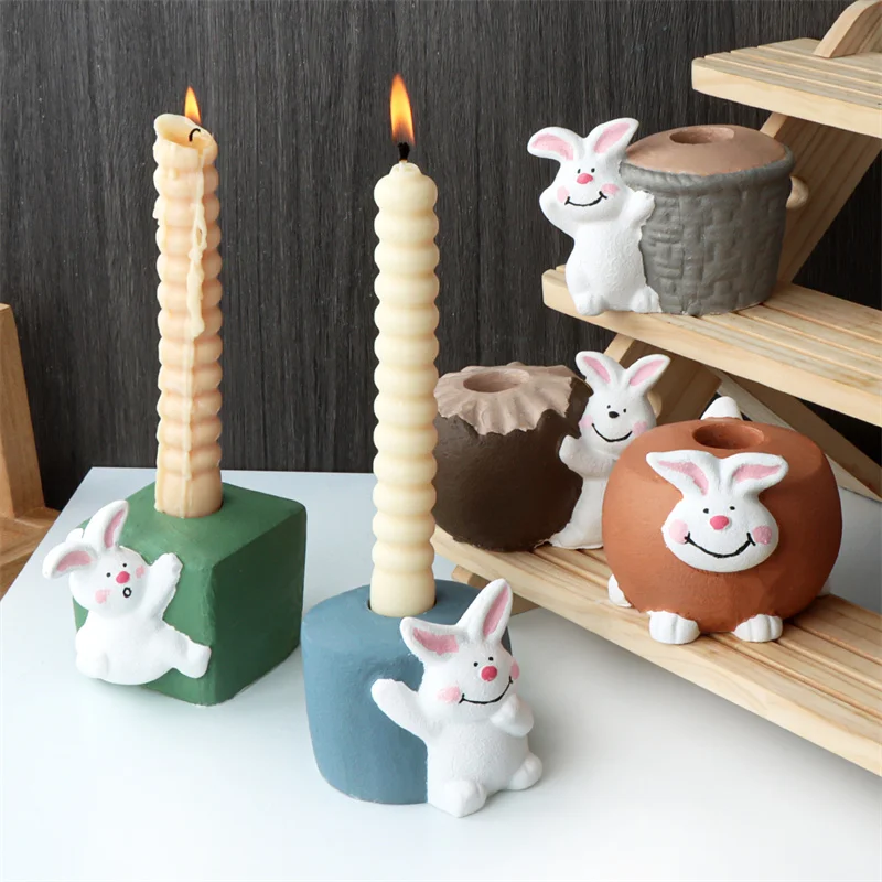 Easter Bunny Candlestick Silicone Mold DIY Plaster Concrete Resin Candlestick Making Home Decor Easter Decor Making Mould