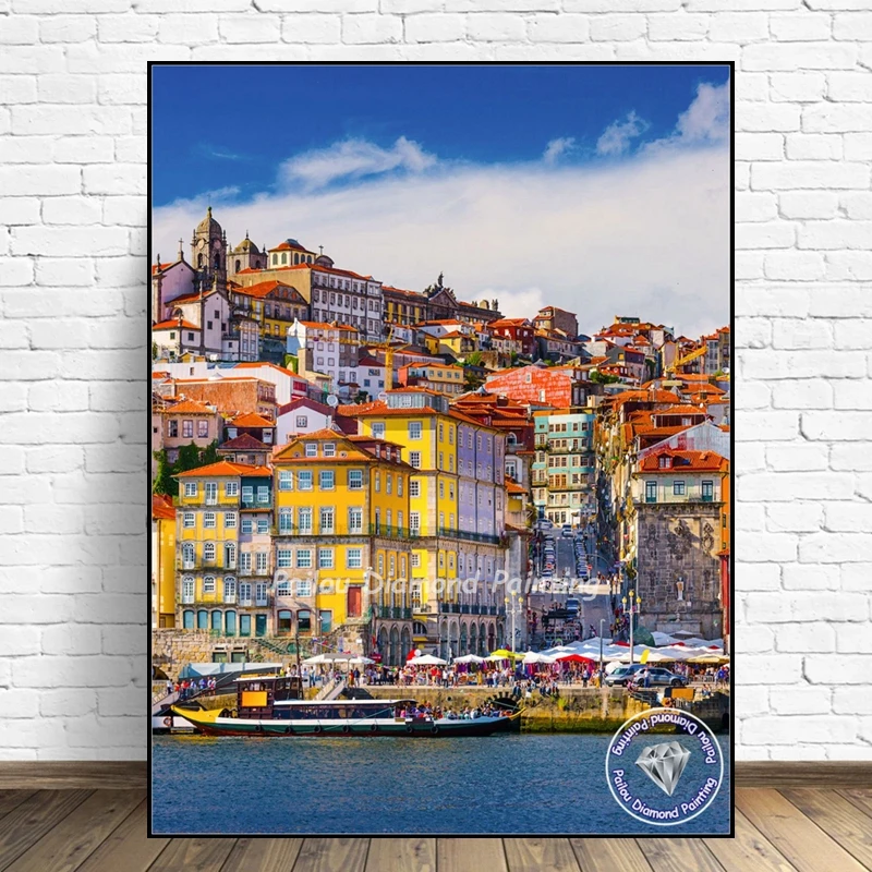 Lisboa trilhos paisagem 5d kits de pintura diamante brocas quadradas completas portugal paisagem urbana arte da parede mosaico ponto cruz decoração do quarto