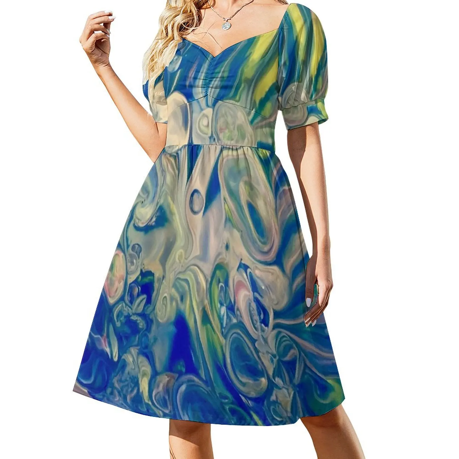 The Enchanted Forest of Luminous Mushrooms Short-Sleeved Dress Long dress Beachwear