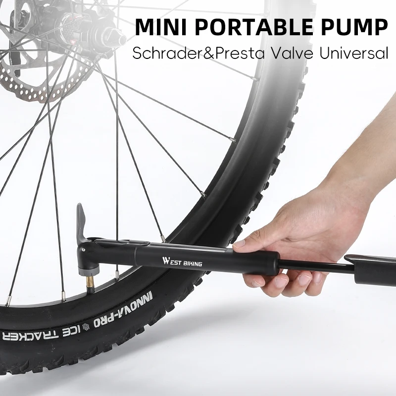 WEST BIKING Mini Bicycle Pump 120PSI Portable Schrader/Presta Valve Air Pump Bike Tire Hand Inflator MTB Road Bike Accessories