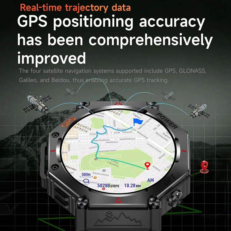 2025 جديد العسكرية الصف T-Rex 3 ساعة ذكية المدمج في ثنائي النطاق GPS البوصلة مقياس الارتفاع GhatGPT 3ATM مقاوم للماء السباحة SmartWatch