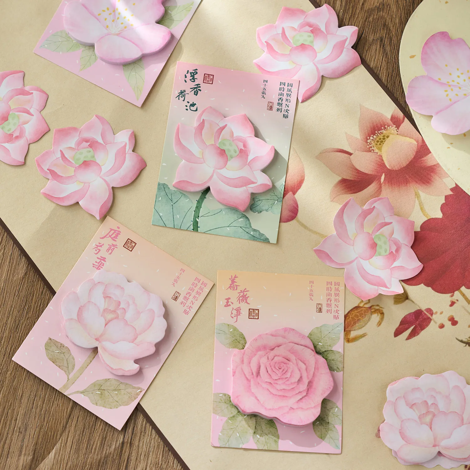 1Pcs/45sheet Early Foam Back Card Series National Style Flower Sticky Notes Stationery N Times Sticker Kawaii Stationery