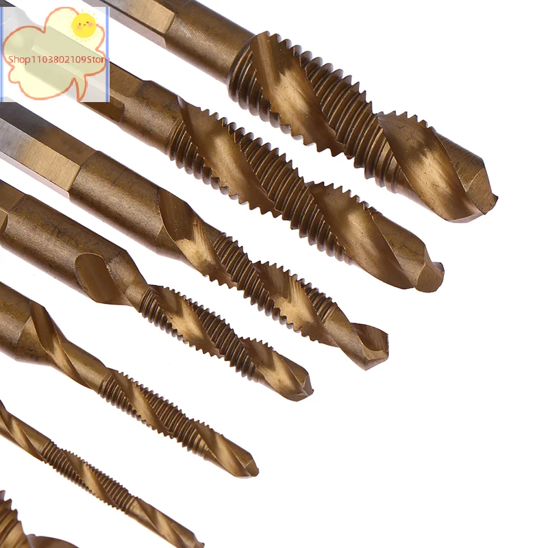 

6 шт. составной метрический метчик, сверла с резьбой, шестигранный хвостовик, титановый метчик из быстрорежущей стали, инструмент для металла, стали, дерева, пластика