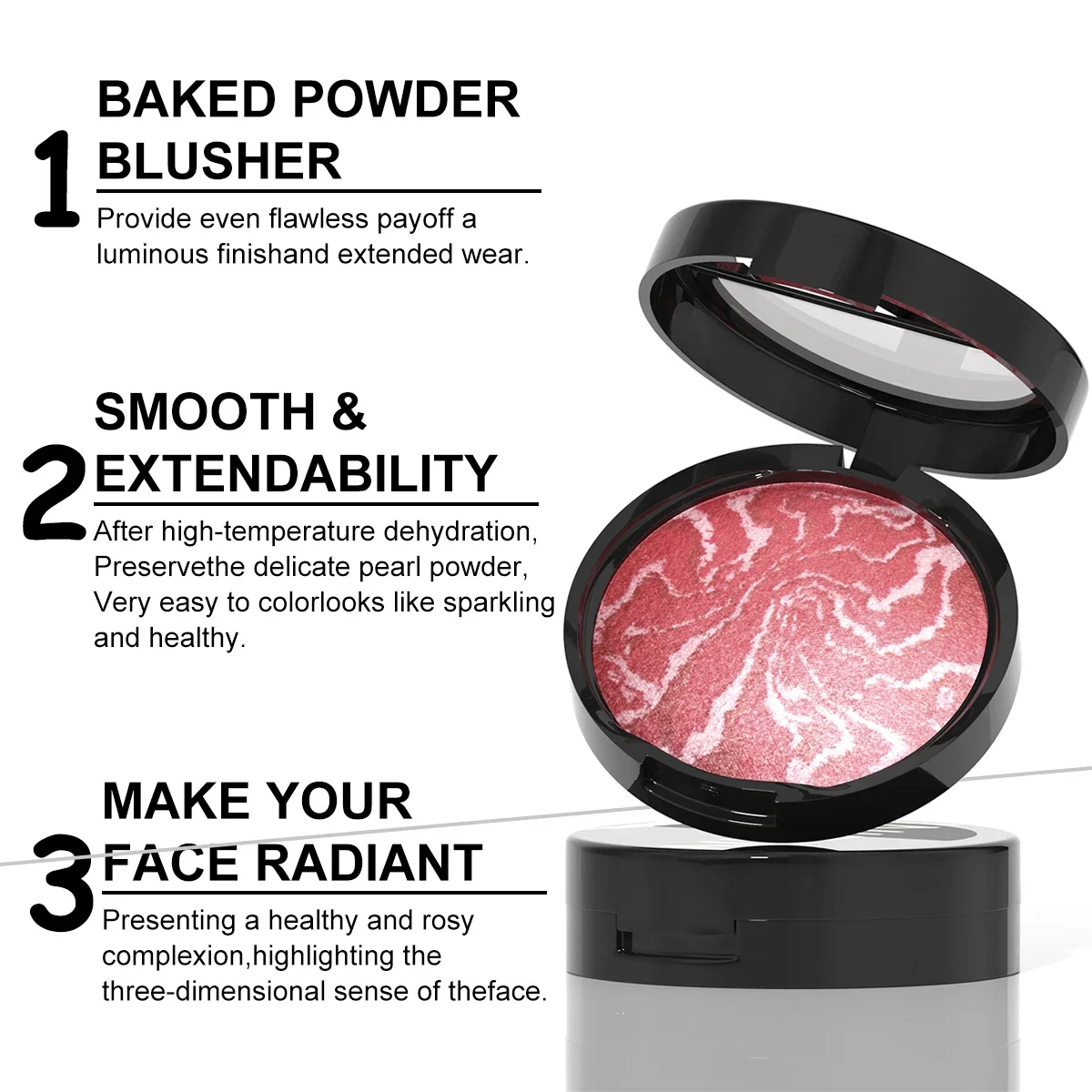 Paleta de rubor resistente al agua y de larga duración, polvo horneado de 3 colores, colorete suave ligero y transpirable, base correctora, maquillaje de 60g