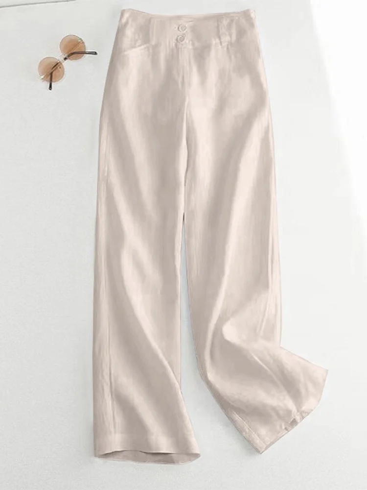 Pantaloni a gamba larga in lino sciolto a vita alta Pantaloni lunghi dimagranti a vita alta casual in lino di cotone sottile Faion Summer da donna