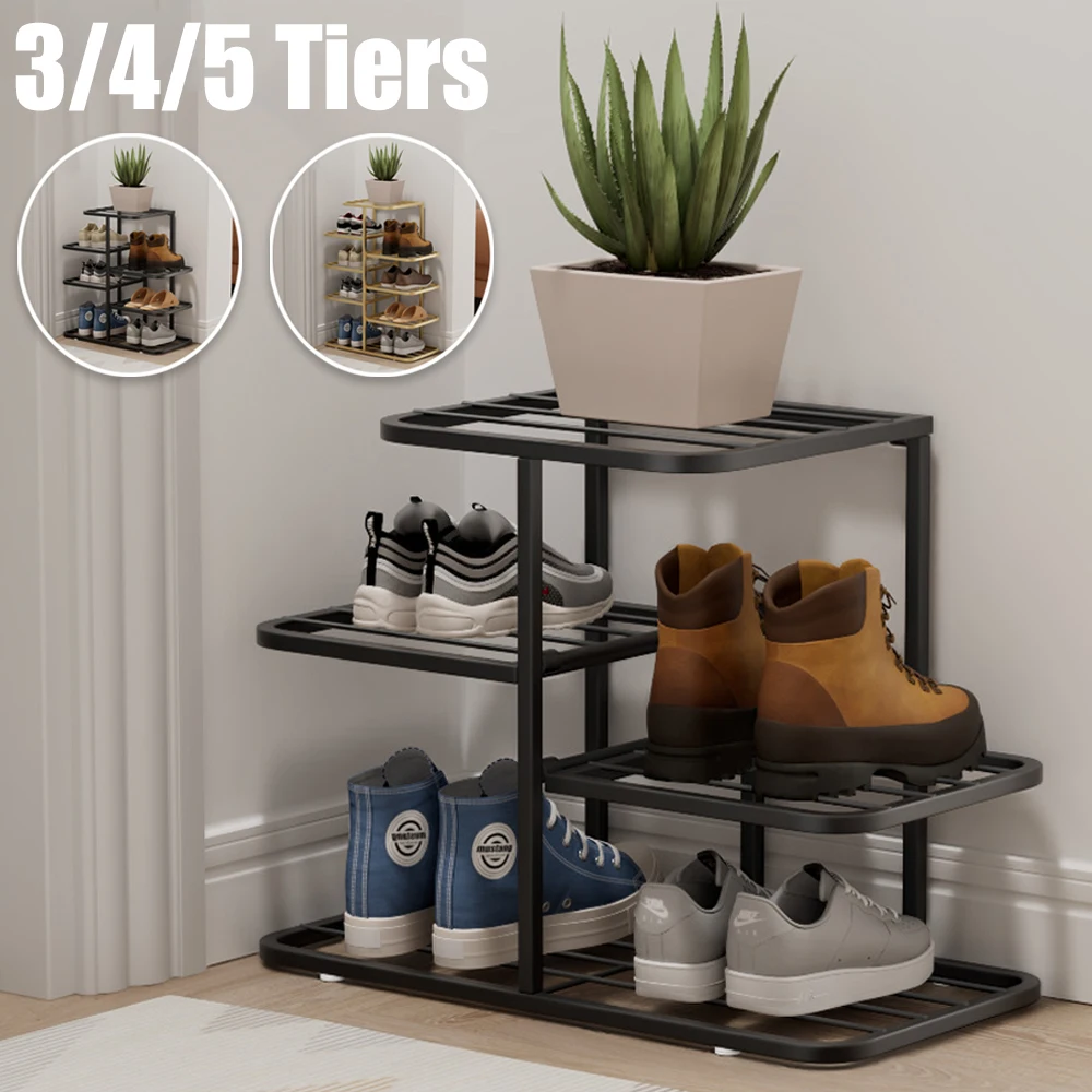 

3/4/5 Tiers Metal Shoe Rack Stackable Organizer Freestanding Black Space Saving Storage for Closet Bedroom Indoor Outdoor Use