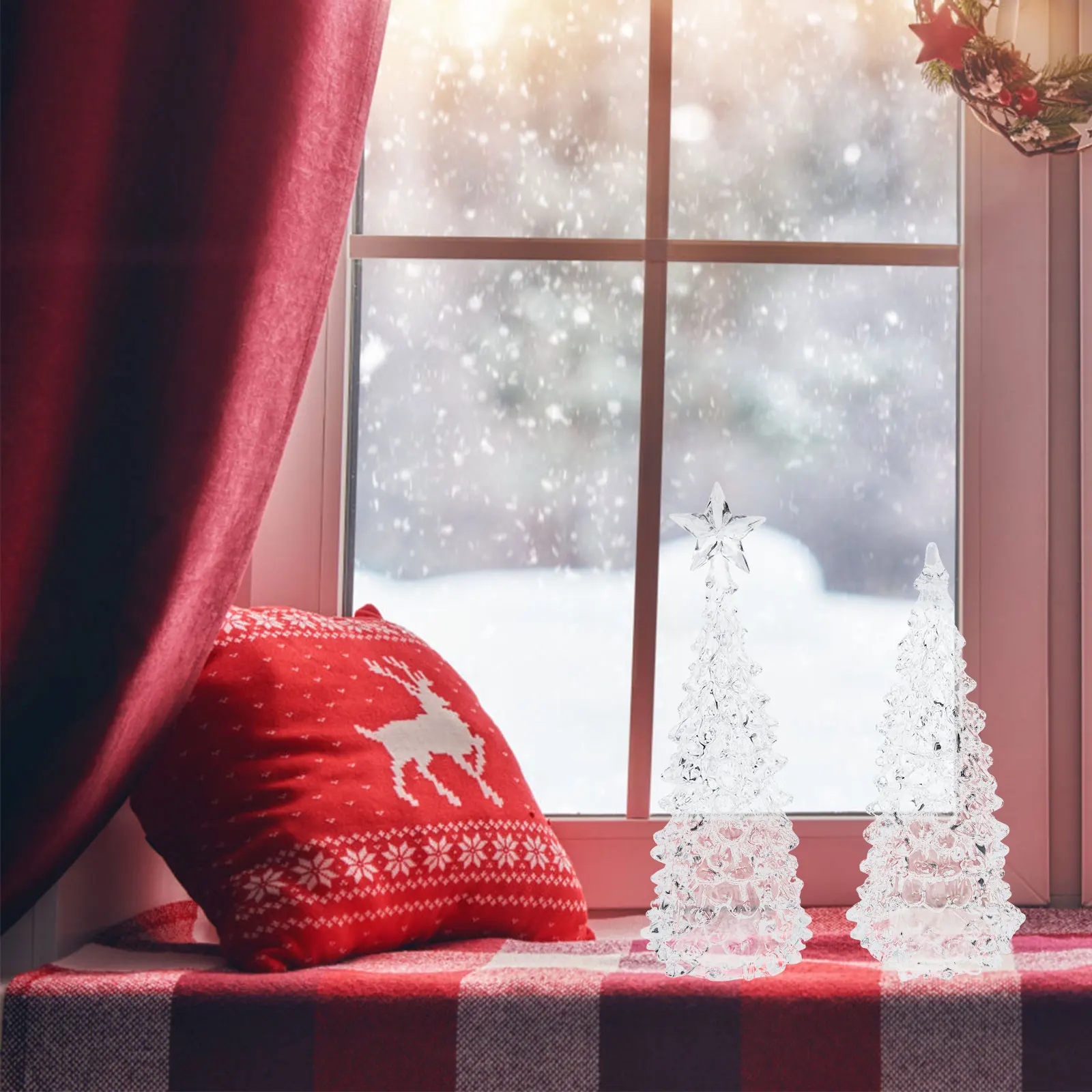 

2Pcs Christmas Acrylic Tree Ornaments Mini Desktop Xmas Decorations Holiday Party Adornments Festive Home Supplies