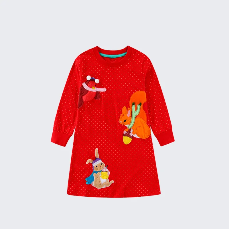 

Autumn Girls' Dress Cartoon Animal Long Sleeve Children's Skirt Cute Children's Clothing for Autumn