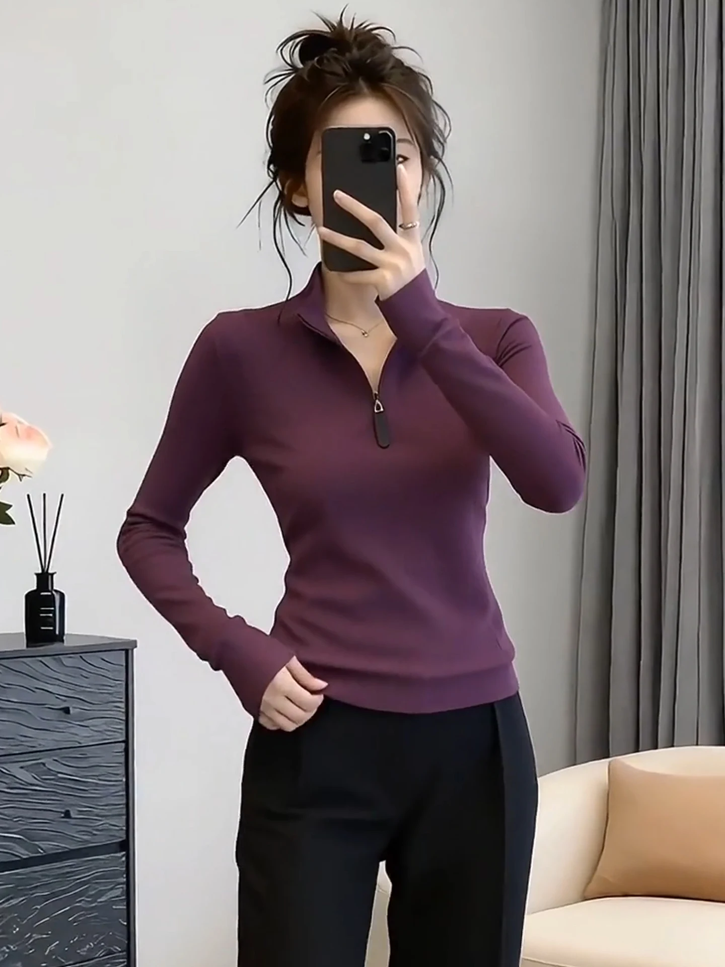 Slim Fit Elegant Sweatshirt Women's Base Layer Shirt Fashionable Versatile Early Autumn Sporty Style Micro Stretch  Color
