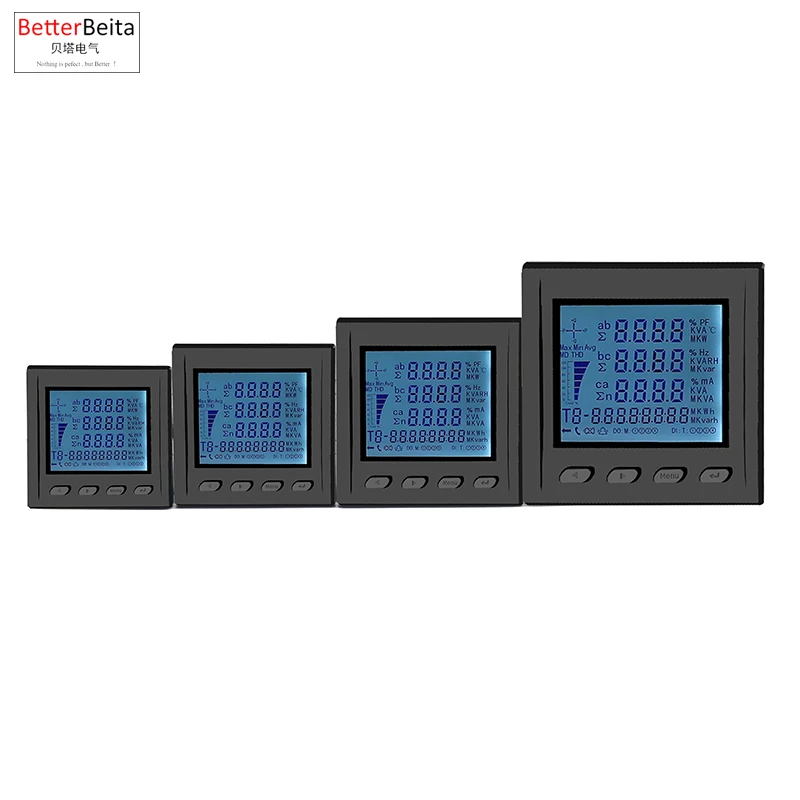 Short case 3 phase power meter ampere voltage kwh watt var power factor frequency LCD multifunction meter