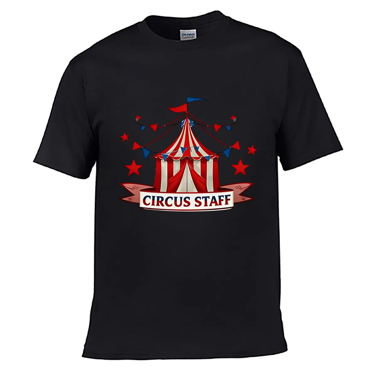 Circus Staff Tent Stars Banner Solid Washed Vintage Tee Distressed Loose