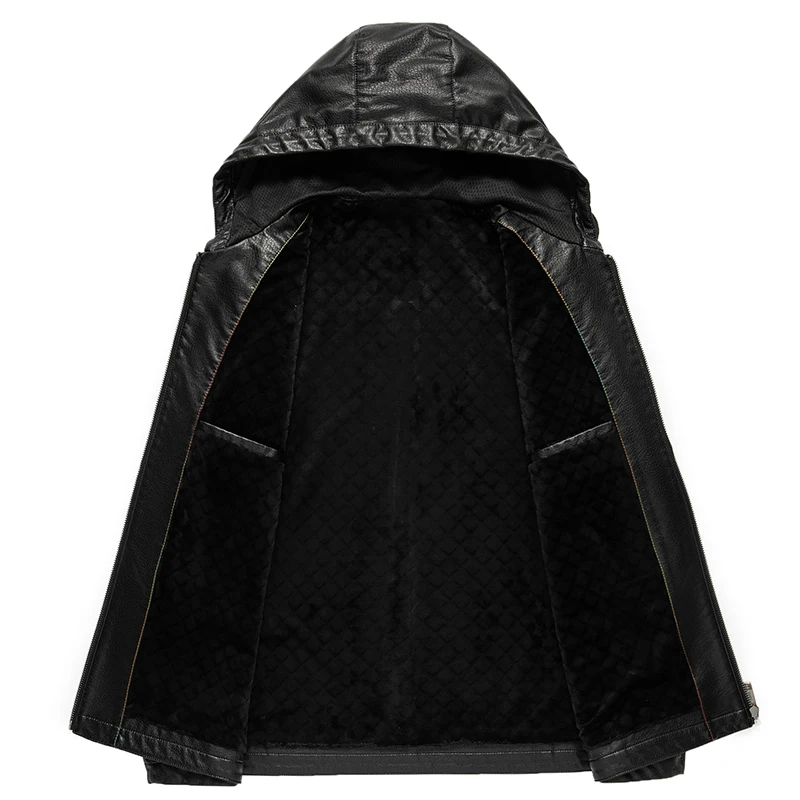 YN-2261 Spring And Autumn Thin Men\'s Youth Leather Jacket Plus Velvet Hooded Casual Wear Fashion Available In Thickness