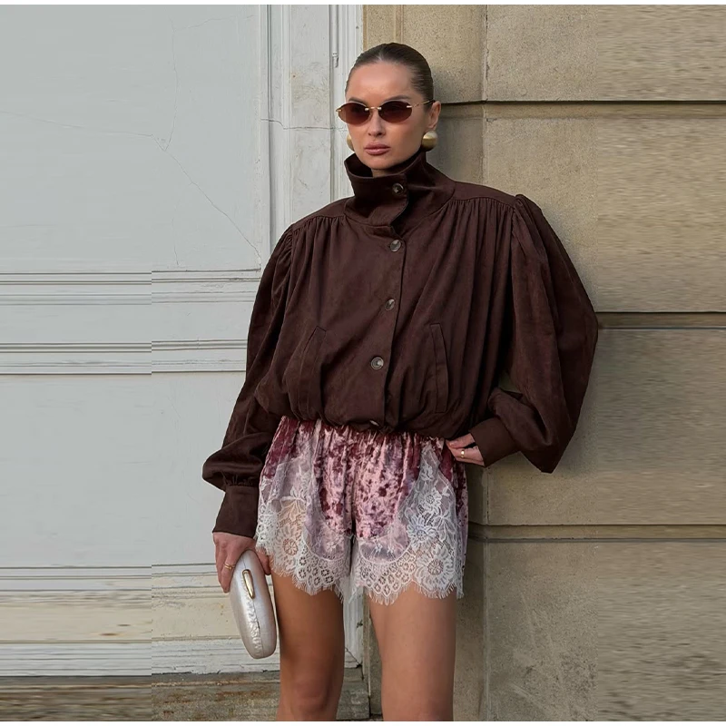 Chic Women's Velvet Lace Patchwork Shorts Loose Hollow Out Elastic Waist Female Short Pant 2026 Summer Lady All-match Pants New