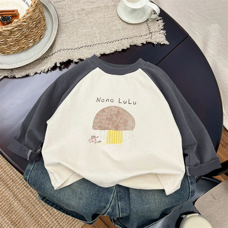Children Clothes Kids Casual T Shirt Spring 2026 New Boys Long-sleeved Color-matched Round-neck Cartoon Casual Top Trendy