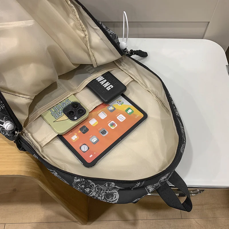 1pc Bär-Print Nylon Rucksack Unisex Student Stil Casual Reisetasche Große Kapazität Laptop Täglichen Rucksack