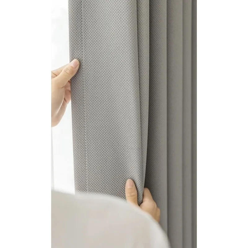 Simple and Elegant Double-sided Rice Grain Cotton Gray Cotton and Linen Blackout Curtains Living Room Bedroom Balcony Curtains