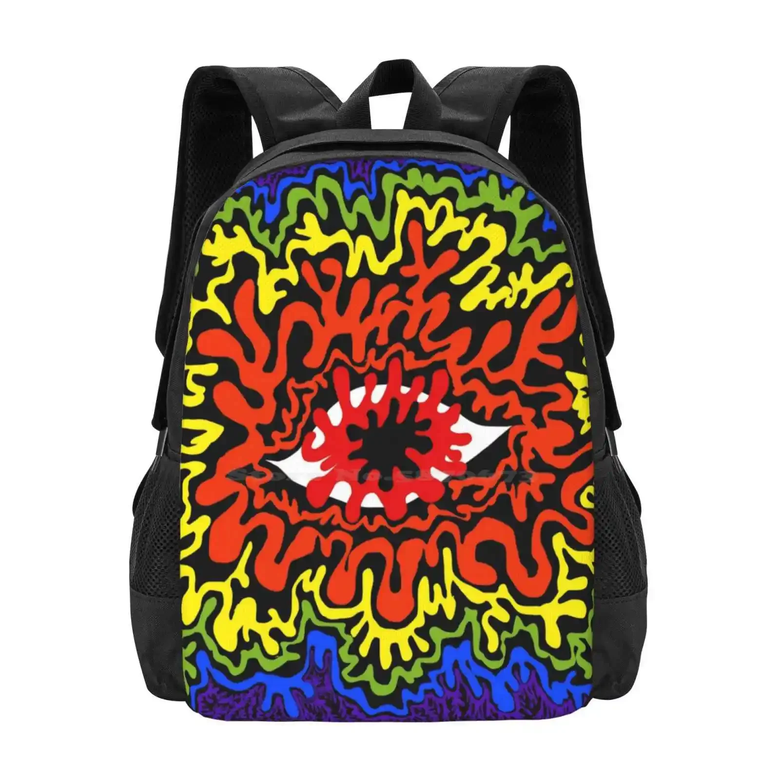 

Eyeght Hot Sale Schoolbag Backpack Fashion Bags Eye Psychedelic Rainbow Groovy Squiggly Lines Abstract Orange Yellow Purple Red