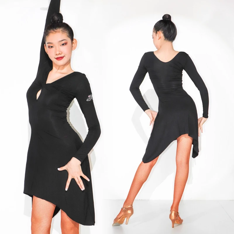 

Hot Sale Latin Dance Practice Clothes For Women Long Sleeved Black Dress Samba Chacha Tango Adult Latin Dance Dress DN18528