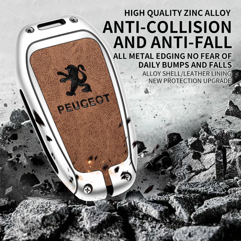 Zine-Funda de cuero de aleación para llave inteligente de coche, Protector Fob para Peugeot 308, 408, 508, 2008, 3008, 4008, 5008, accesorios para