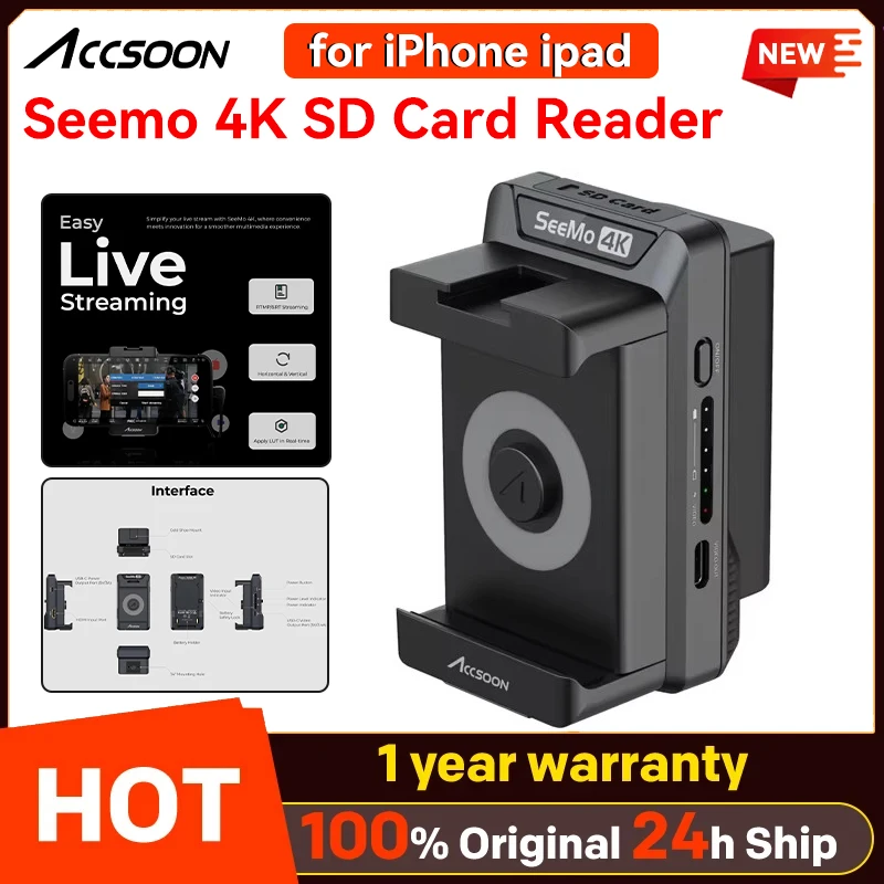 Accsoon Seemo 4K SD Card Reader for IPhone ipad Charging Recording Sharing Video Live Streaming Capture HDMI to IOS Monitor