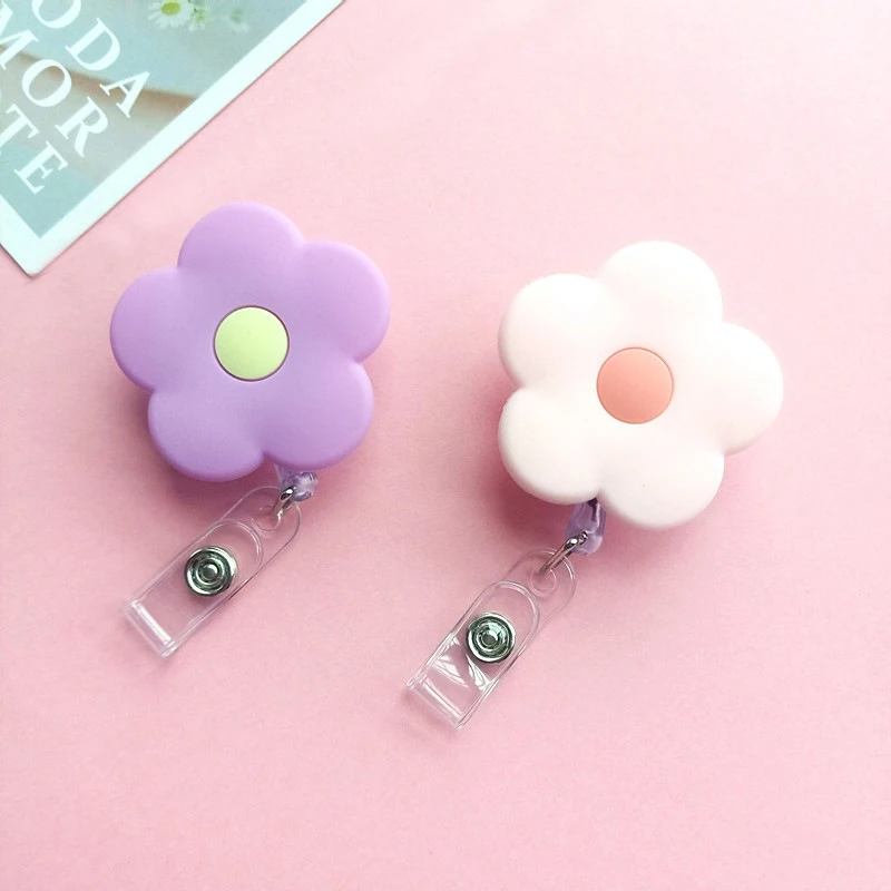 2023 New Flower Telescopic Buckle Creative Cute Cartoon Easy Pull Buckle Portable And Practical Work ID Card Lanyard Clip