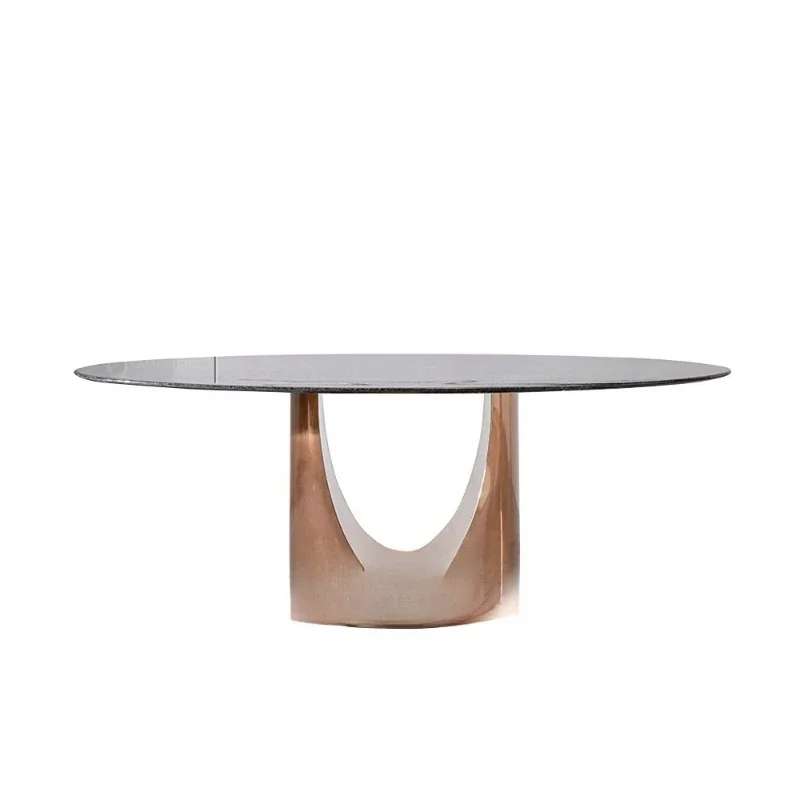 Italian light luxury marble dining table home fine  room oval luxury dining table stainless steel table and chair