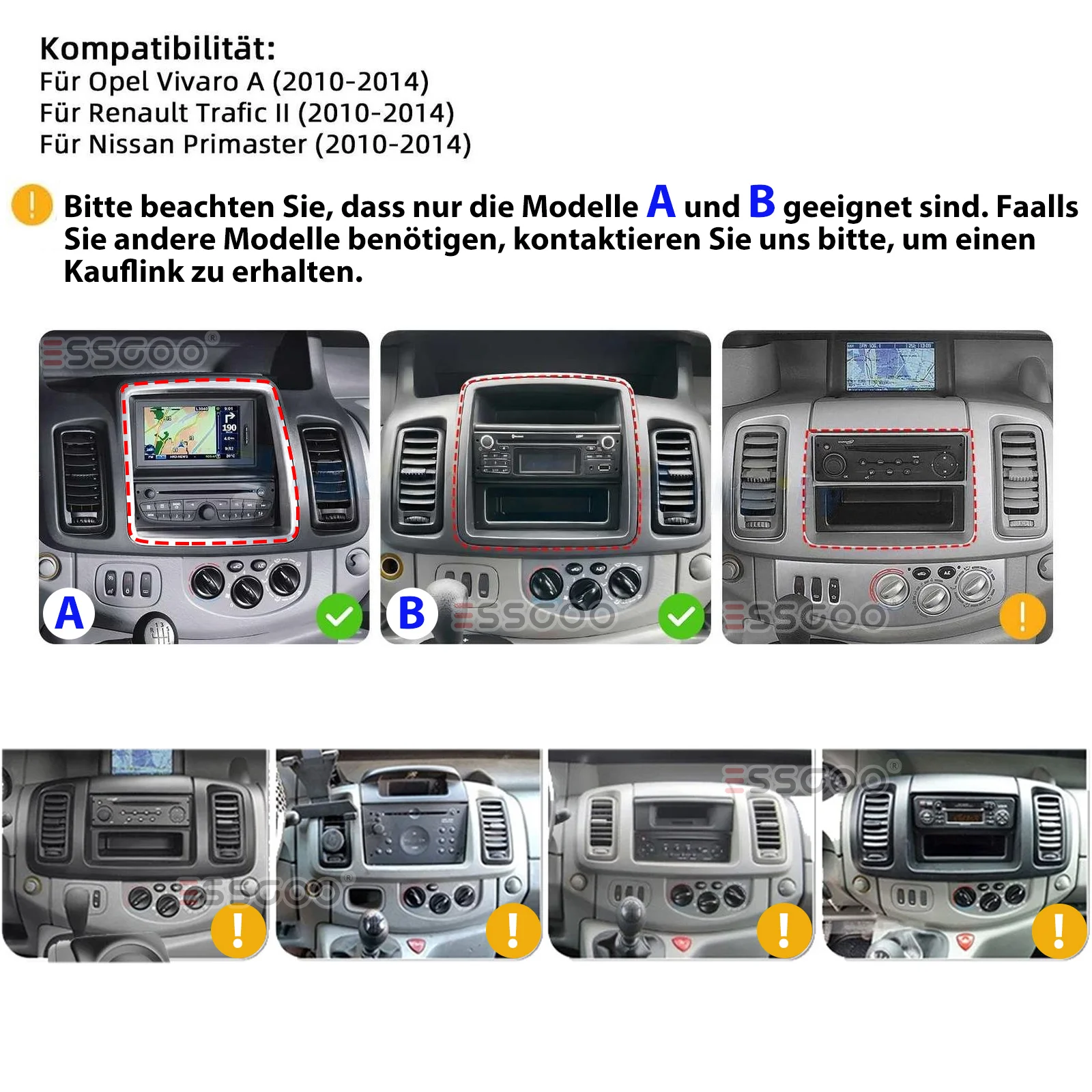 ESSGOO Android 15 10.1 Zoll IPS Touchscreen Für Opel Vivaro A Renault Trafic 2 Apple Carplay Autoradio GPS Navigation WIFI Lenkradfernbedienung RDS FM Bluetooth USB Spiegel Link ASP Sound Canbus Geteilter Bildschirm – Detail 1