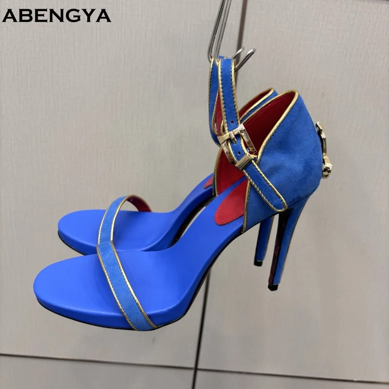 

2025 New Leather Gladiator Sandals Women Open Toe Ankle Strap High Heels Dress Shoes Summer Sexy Party Wedding Shoes For Women