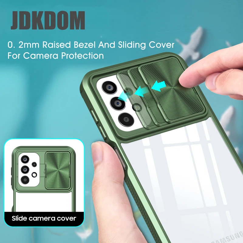 JDKDOM الشريحة دفع نافذة شفافة حقيبة لهاتف سامسونج غالاكسي A73 A54 A53 A52 A34 A25 A35 A55 A16 A26 A36 A56 A05 A05S غطاء