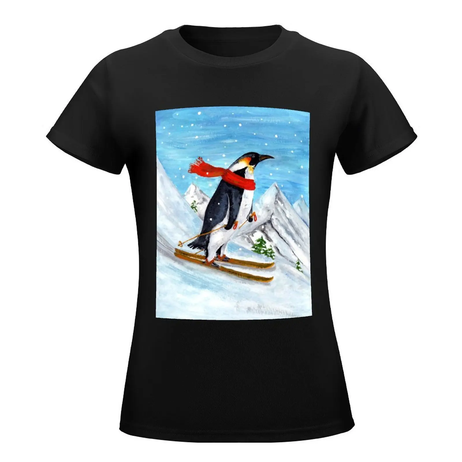 Vintage Style Penguin Downhill Skiing T-Shirt shirts graphic tees lady clothes Womens clothing