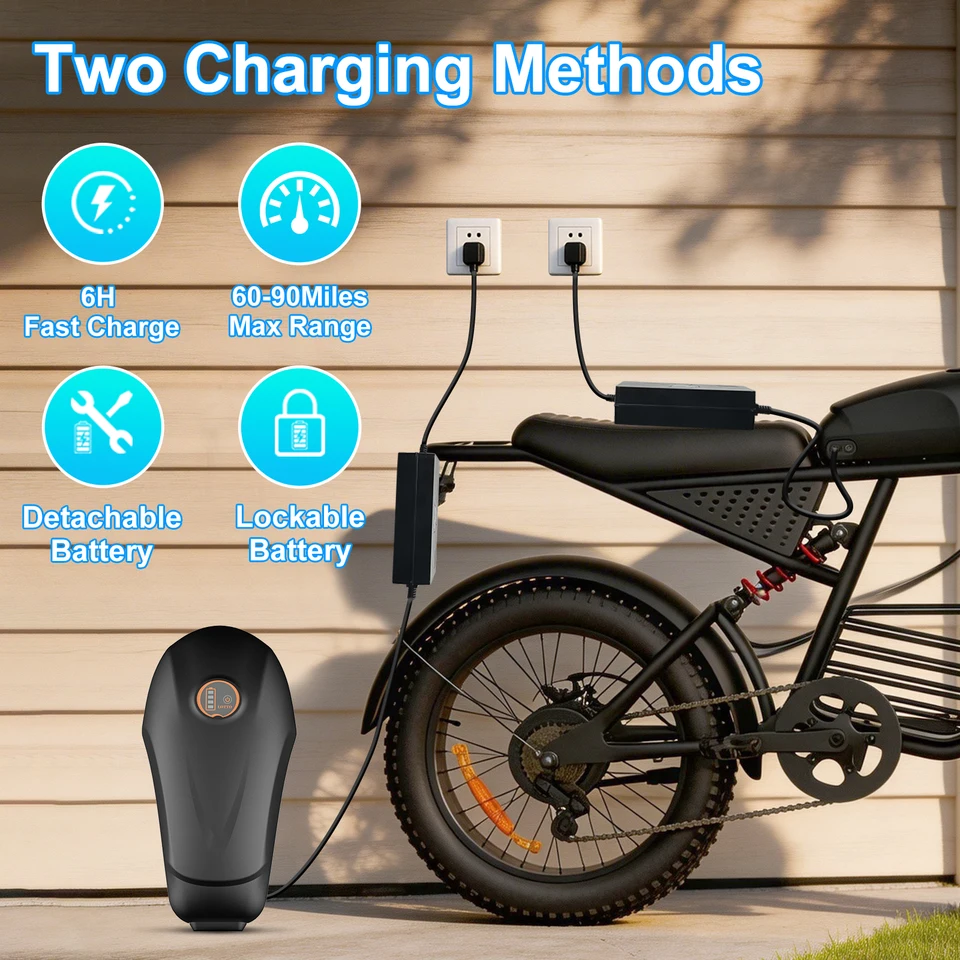 FLIWIN 3000W Dual Motors Electric Bike, 48V 35Ah Battery, 20" Fat Tire Ebike, 7-Speed with Dual Suspension, UL 2849, US Warehouse, 1 Year Warranty image 5