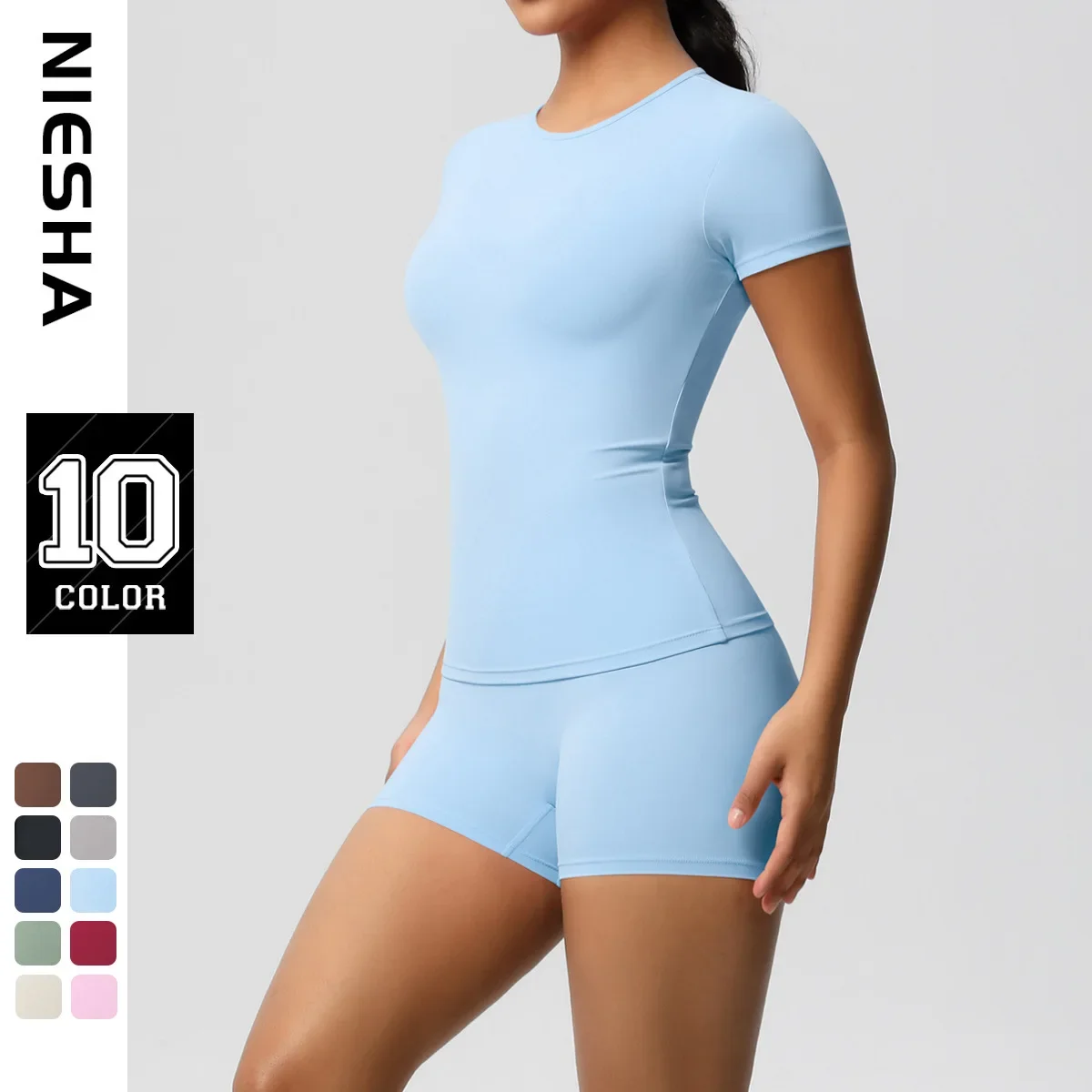 

Skin-Close Colorful Fitness Yoga Clothes Women's Slimming Elastic T-Shirt And Shorts Set Sporty Breathable Comfortable Gymwear