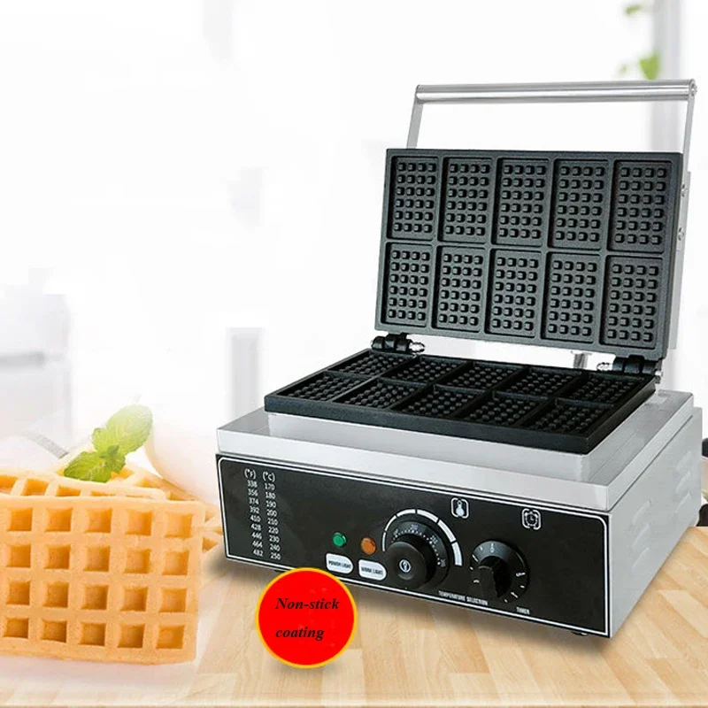 Waffle Machine Commercial Electric Grid Cake Maker Muffin Fabricator Evenly Heats High-Quality Stainless Steel Body