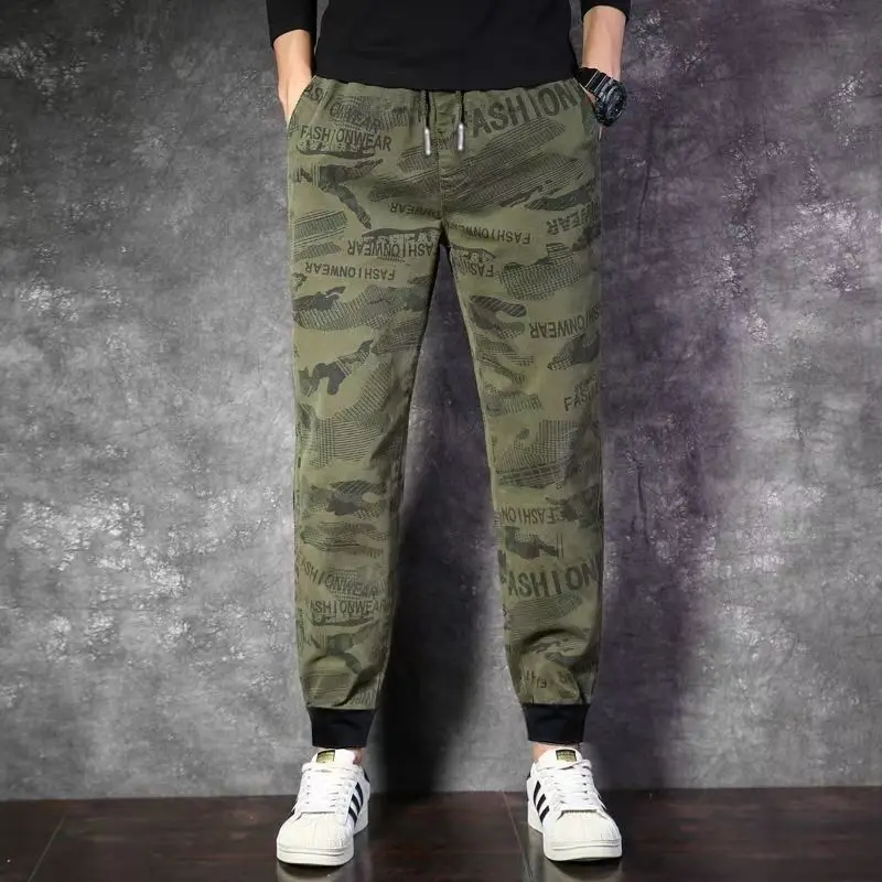 Celana Pria Kasual Longgar Tipis Elastis Trendi Musim Panas Celana Kasual Kamuflase Harlen Celana Kaki Kecil Pria