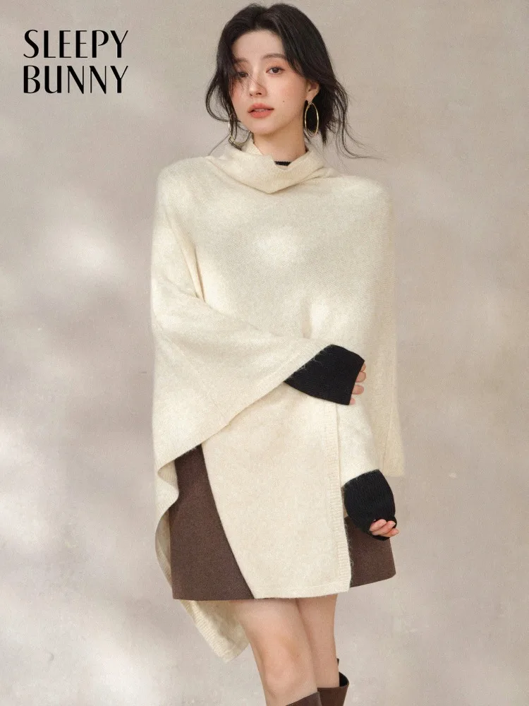 

Винтажный драпированный вязаный свитер-пончо для женщин, мягкая накидка с напуском и воротником-хомутом, уютная весенняя повседневная многослойная верхняя одежда, стиль