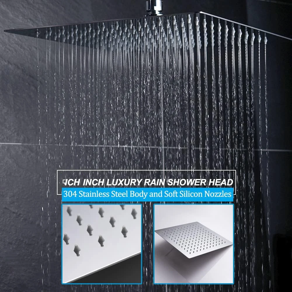 ZAPPO Bathroom LED Rain Shower Head Stainless Steel Rainfall Shower Head Bathroom Ultra-thin Shower Head Without Shower Arm