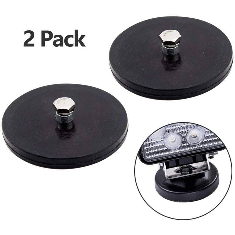 2 Pcs Magnetic Work Light Bar Mount, Powerful Magnet Mounting Brackets Base With Rubber Pad For Off-Road Driving Lamp, Curved LE