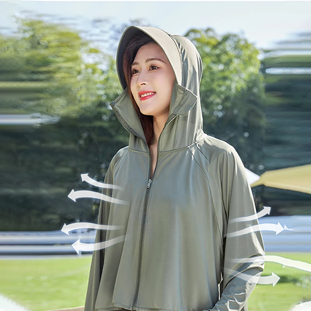 Summer Ice Silk Sunscreen Clothes Sunscreen Hoodie Jacket Solid Color Loose and Elastic Fanshion dla kobiet w przedsprzedaży i po porodzie