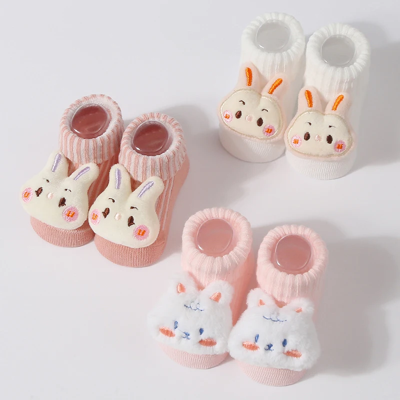 Newborn Baby Socks Children's Floor Socks with Cute Doll for Girls Boys Soft Cotton Infant Short Socks Clothing Accessories 0-6M