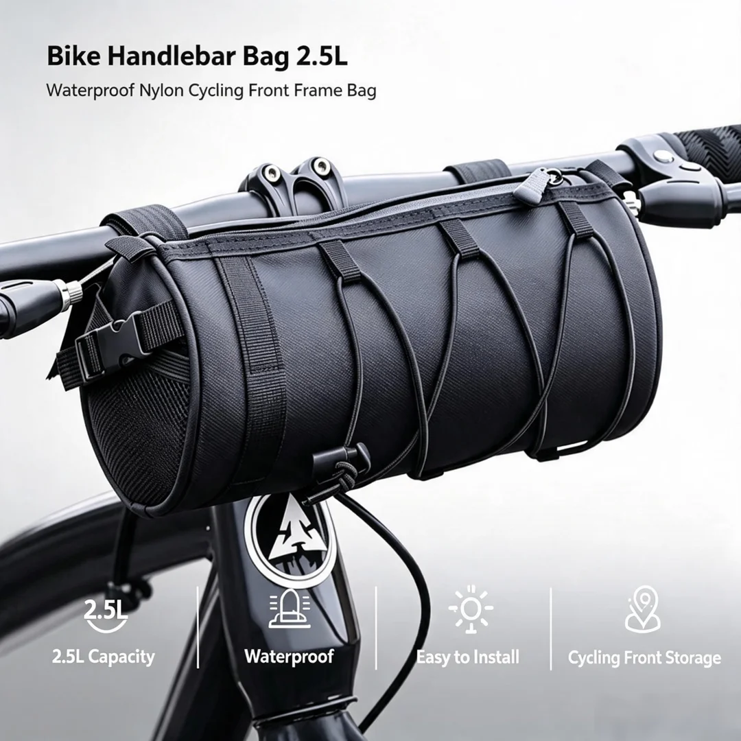 Bike Handlebar Bag 2.5L Waterproof Nylon Portable Cycling Front Frame Bag MTB Road Bicycle Multifunctional Storage Tube Bag