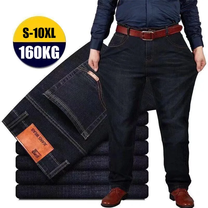 Erkekler kot boy siyah mavi gevşek büyük boy kot erkekler için rahat yağ pantolon erkek kargo pantolon pantolon pantolon femme 8XL 10XL pantolon