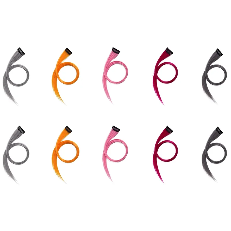 A94E-قوس قزح أبرز متعدد الألوان الشعر التمديد دبوس الشعر طويل مستقيم مشبك شعر قابل للتشذيب للشعر كاذبة