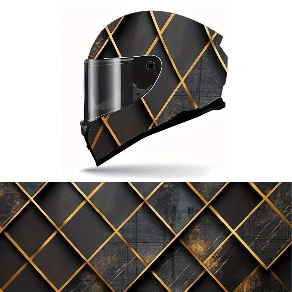 

Trendy and Cool Gold Grid Pattern Motorcycle Helmet Vinyl Wraps Sticker, Personalized Helmet Decoration Decal, Waterproof Self-a